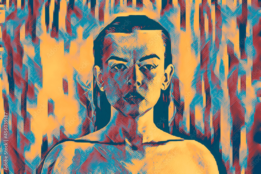 Portrait shot of a pretty young woman in pop art style.