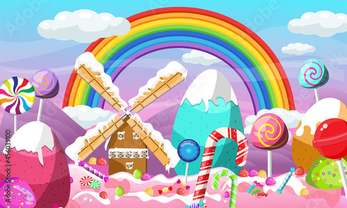 Christmas candy land landscape design with rainbow 