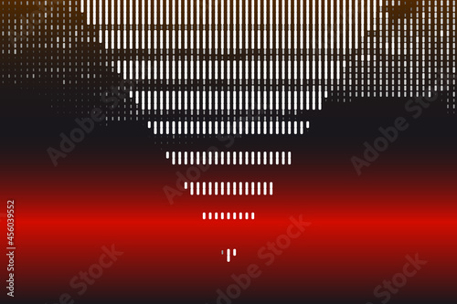 Set of white strips forming a central triangular element. Red gradient background.