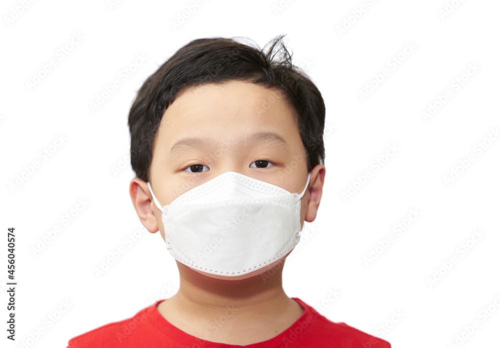 asia Boy wear protect mask look at camera on blur background