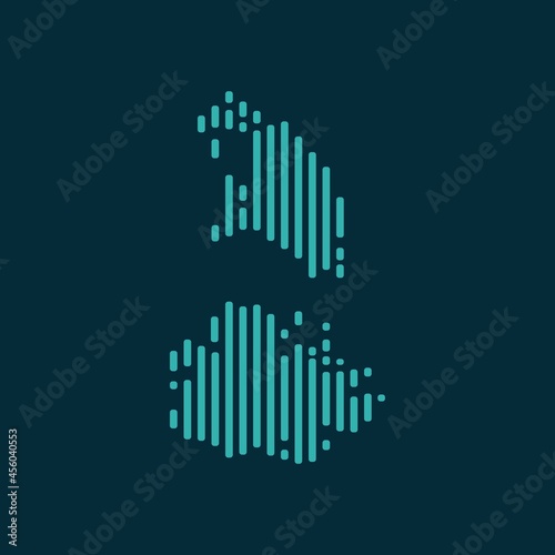 Vector abstract map of Antigua and Barbuda with blue straight rounded lines isolated on a indigo background.