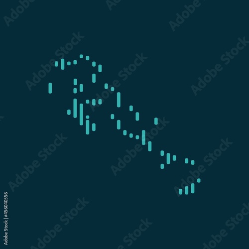 Vector abstract map of Bahama with blue straight rounded lines isolated on a indigo background.
