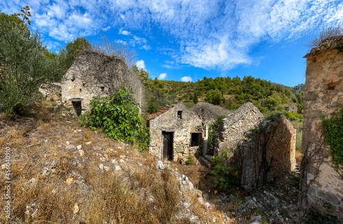 Broken down and abandoned houses in the village of Malo Grablje on the island of Hvar, Croatia. photo