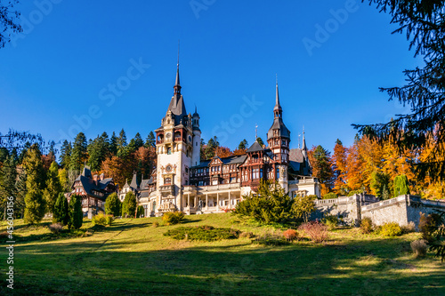 Peles castle in autumn in Sinaia, Romania