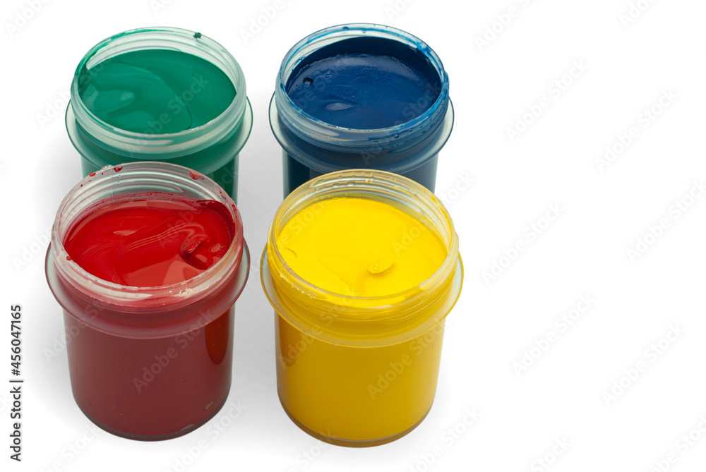 Jars of gouache isolated on white Jars of gouache isolated on white