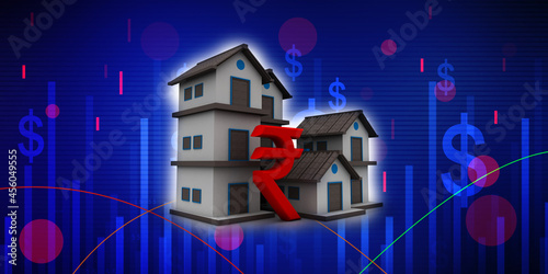 3D rendering Real estate industry-house on indian rupee 