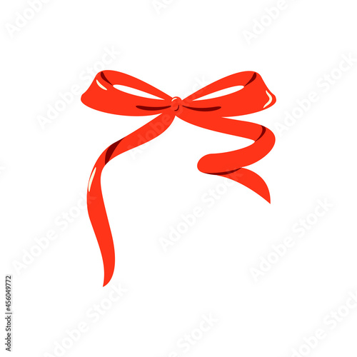 Red bow for gifts, banners, cards, decor. Christmas festive gift decoration. Valentine's Day. Vector.