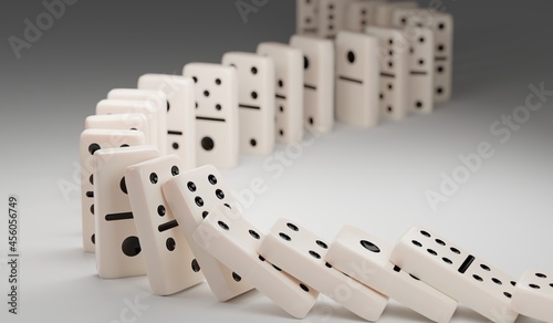 Fotografie 3d rendering of raw of fall white ivory domino with black point