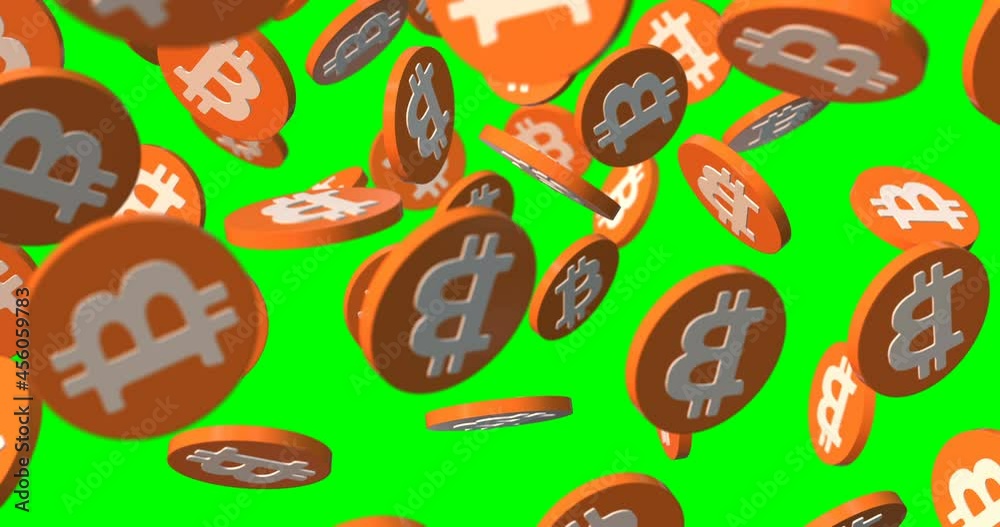 Bitcoin falling slow motion - digital money - orange Bitcoin falling slow motion - digital money - orange