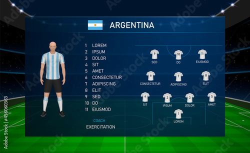 Football scoreboard broadcast graphic with squad soccer team Argentina
