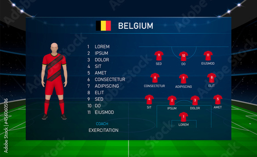 Football scoreboard broadcast graphic with squad soccer team Belgium