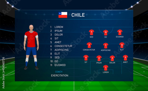 Football scoreboard broadcast graphic with squad soccer team Chile