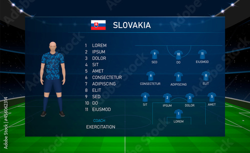 Football scoreboard broadcast graphic with squad soccer team Slovakia
