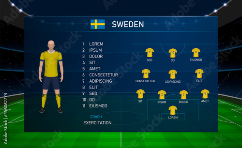 Football scoreboard broadcast graphic with squad soccer team Sweden