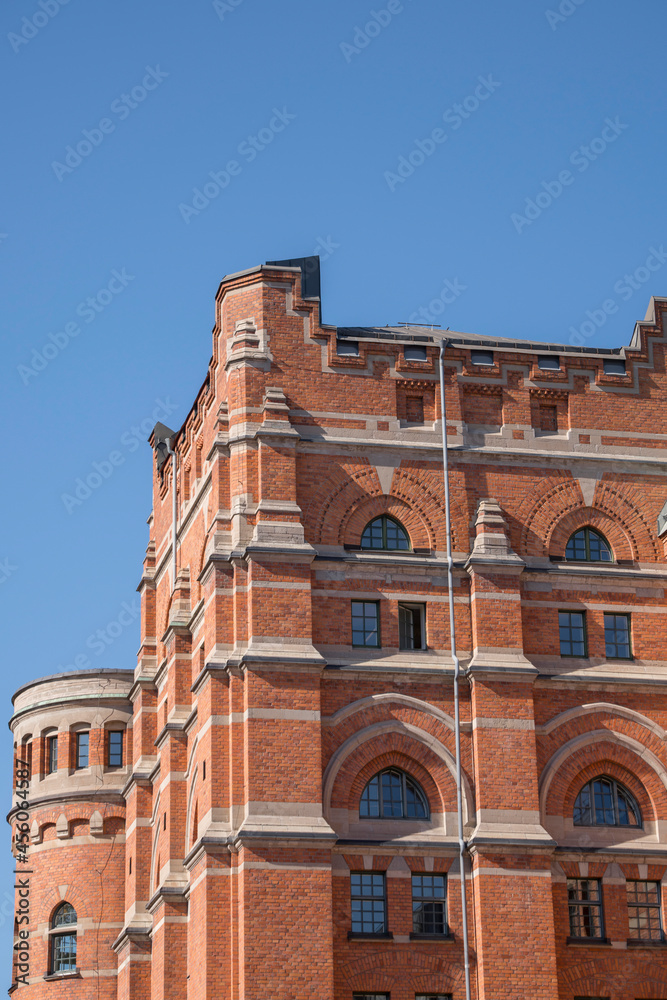 Brick facade on a old brewery building in Stockholm