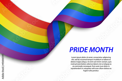 Waving ribbon or banner with flag of LGBT pride.