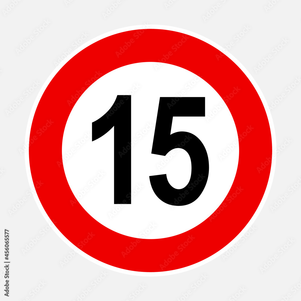 15 kilometers or miles per hour max speed limit red sign - Fifteen speed limit traffic sign editable vector illustration 15 kilometers or miles per hour max speed limit red sign - Fifteen speed limit traffic sign editable vector illustration