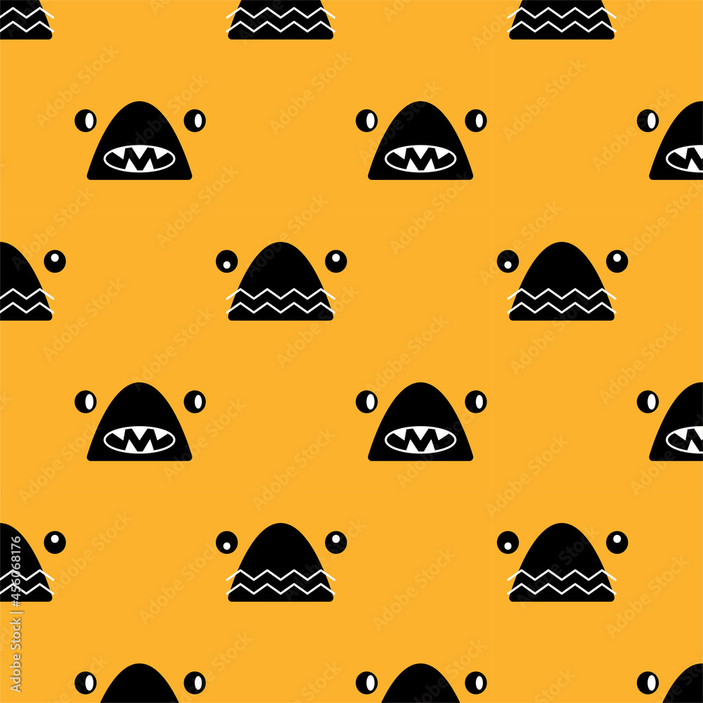 Seamless pattern with funny cartoon big-eyed monsters on a yellow background. It is suitable for kids textile. 