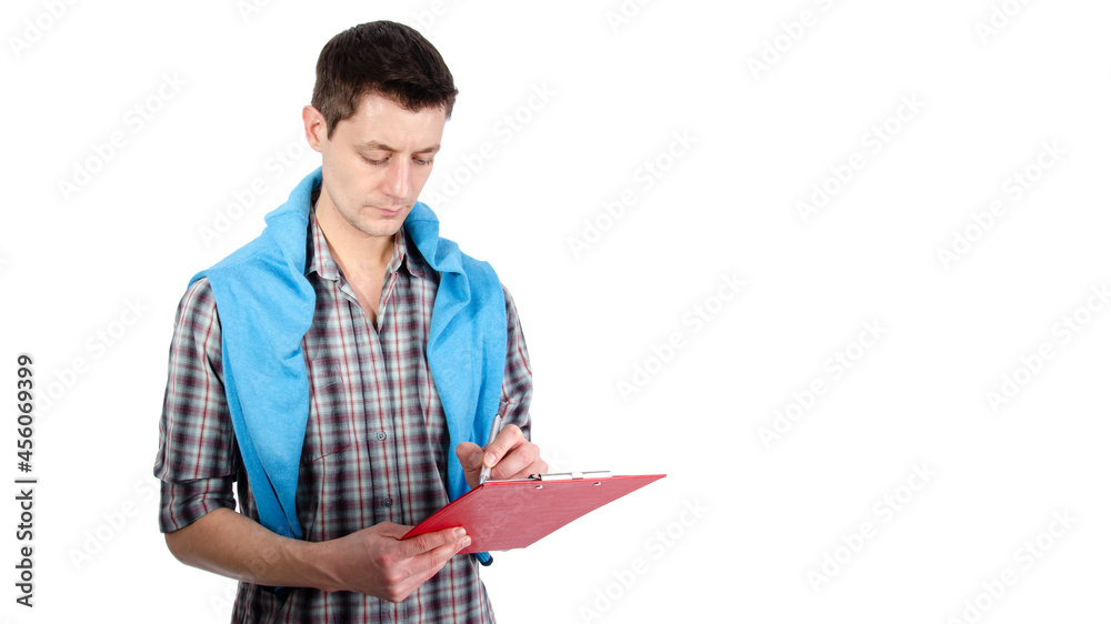 Funny handsome man with laptop. White background. Funny handsome man with laptop. White background.