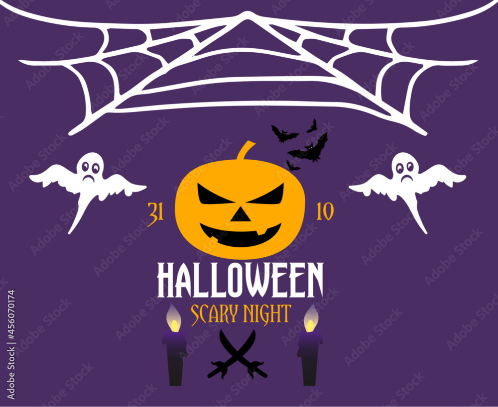 Abstract Design Halloween Day 31 October Event Dark illustration Pumpkin Vector Spider Ghost And Bat
