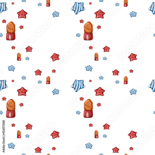 Seamless pattern of cute star, house, toy. Cartoon illustration perfect for your own design. Can use in textile, wrapping paper, fabric, party, print and etc.