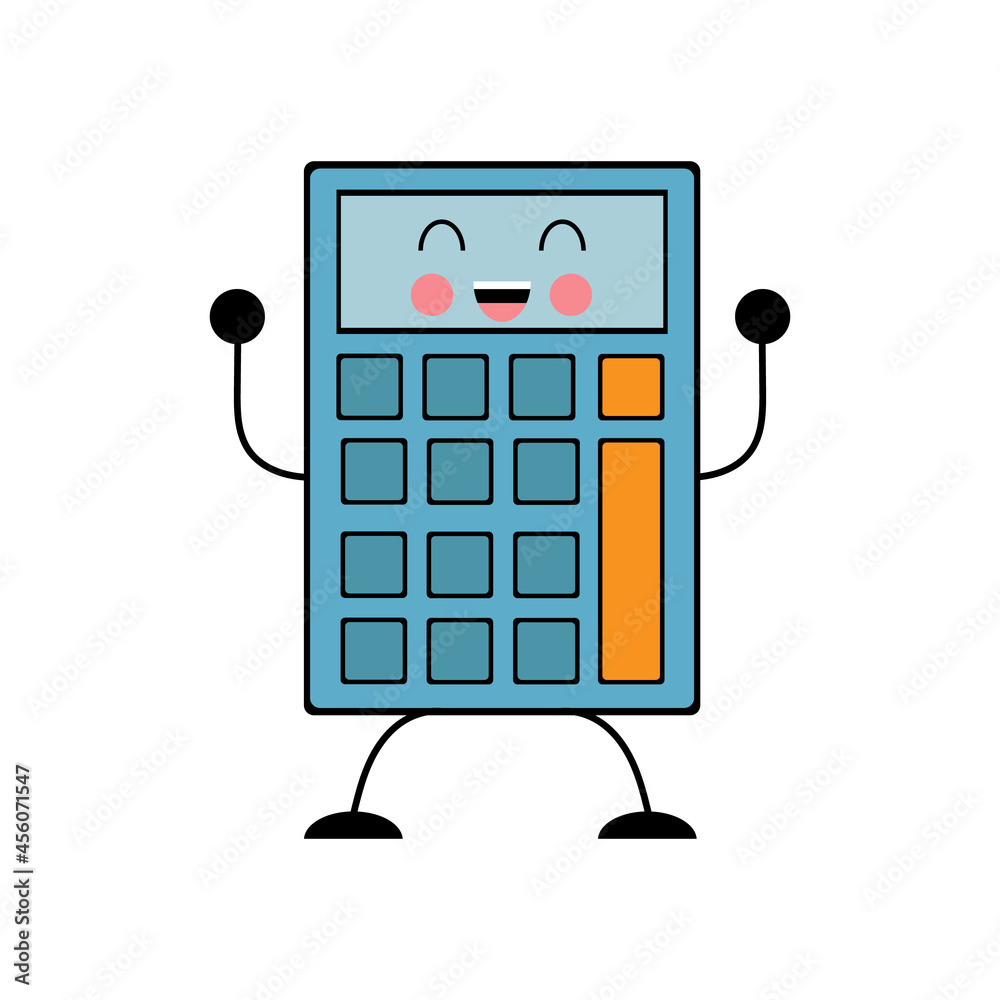 Calculator isolated symbol on white background cute cartoon kawaii payment service.