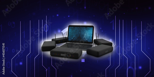 Wallpaper Mural 3d rendering Transmitter Wi-Fi modem with laptop

 Torontodigital.ca