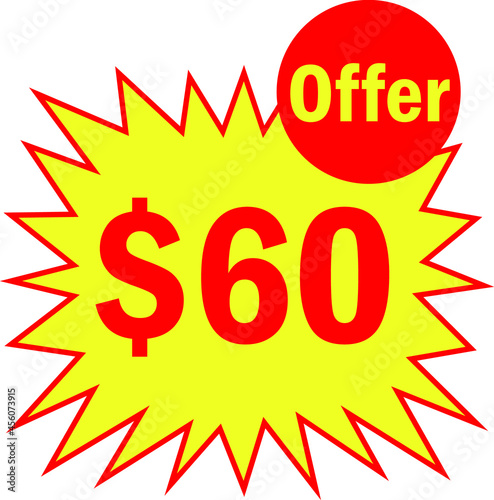 60 dollar - price symbol offer $60, $ ballot vector for offer and sale