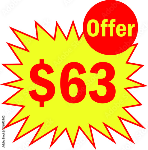 63 dollar - price symbol offer $63, $ ballot vector for offer and sale