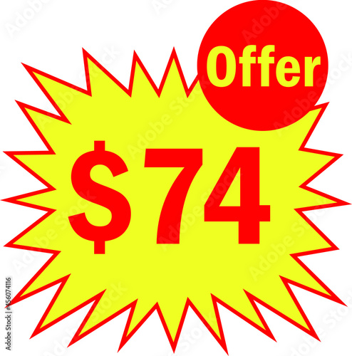 74 dollar - price symbol offer $7, $ ballot vector for offer and sale