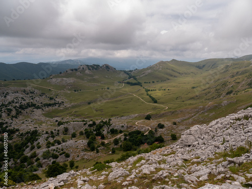 Scenic view of the Aizkorri-Aratz Natural Park under a cloudy day in Spain photo