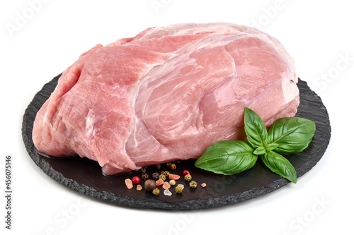 Fotografia Raw pork shoulder butt, isolated on white background.