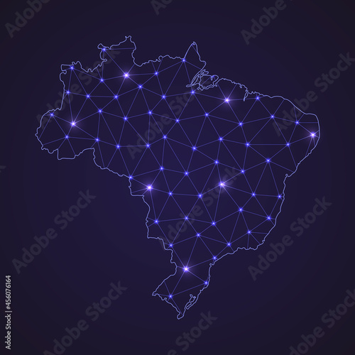 Digital network map of Brazil. Abstract connect line and dot