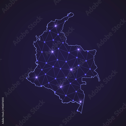 Digital network map of Colombia. Abstract connect line and dot