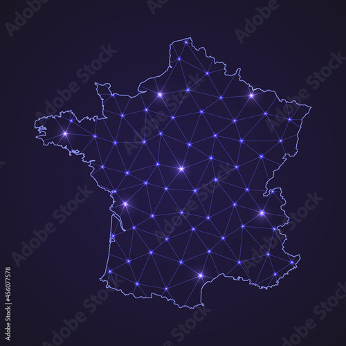 Digital network map of France. Abstract connect line and dot