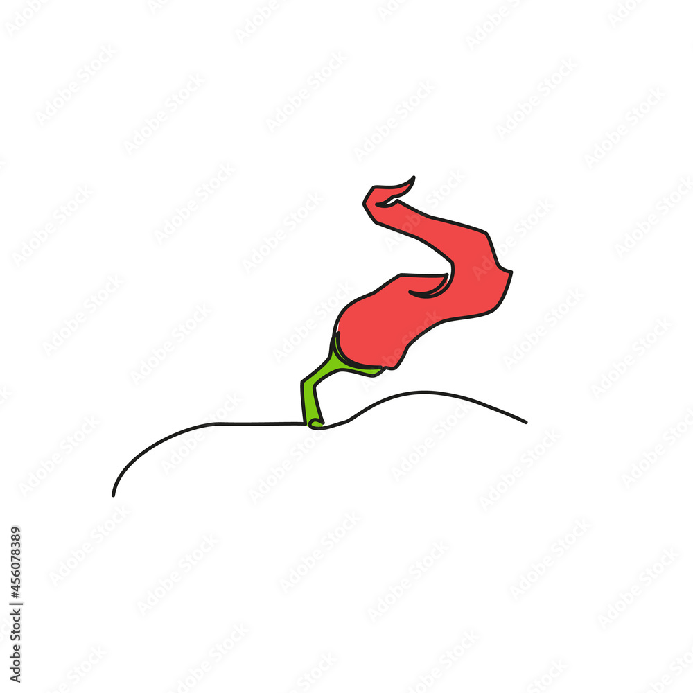One continuous line drawing vegetables hot peppers, isolated on white background. Healthy eating concept. Vector illustration.