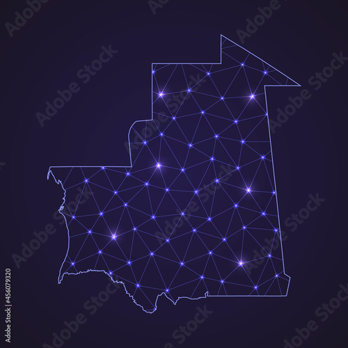 Digital network map of Mauritania. Abstract connect line and dot