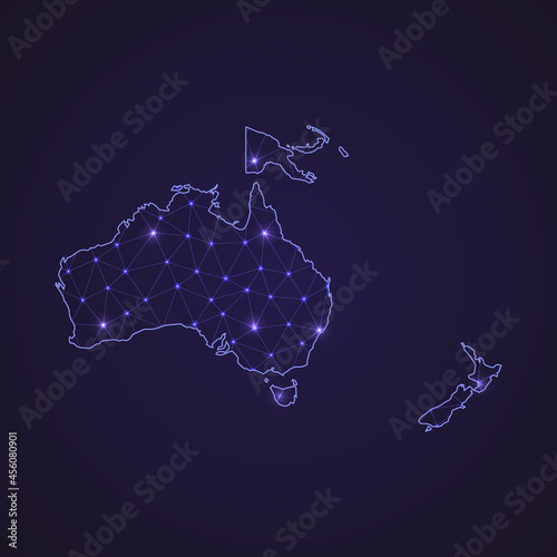 Digital network map of Oceania. Abstract connect line and dot