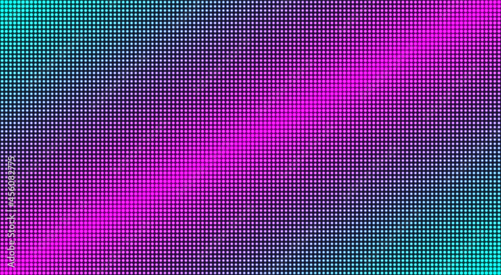 Led screen. Television texture. Lcd monitor. Pixel background. Digital display. Purple pink blue TV videowall. Projector grid template with points. Electronic diode effect. Vector illustration.