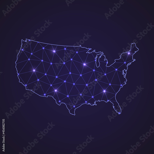 Digital network map of United States. Abstract connect line and dot