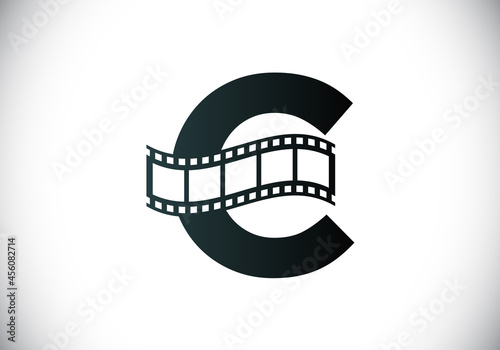 Initial C monogram alphabet incorporated with film reel. Video and movie logo concept. Font emblem. Logo for the entertainment business and company identity