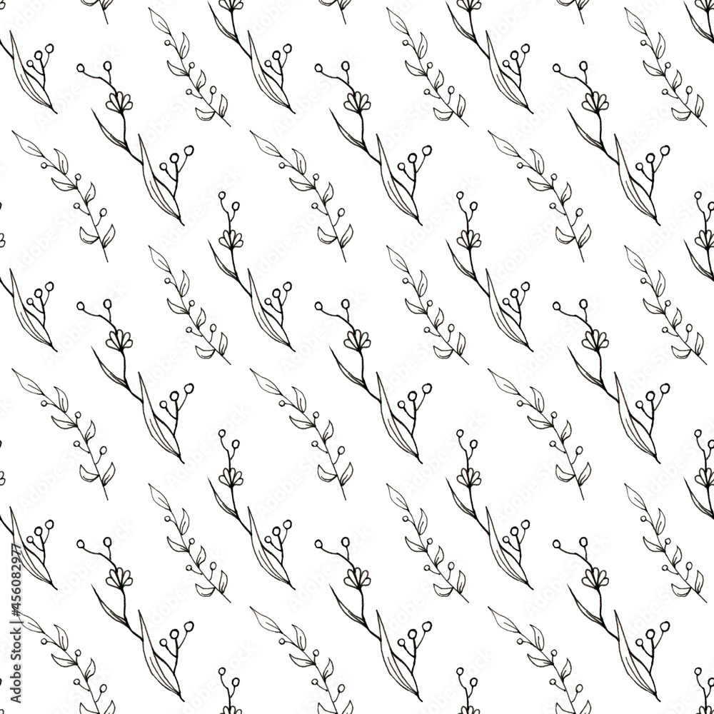 seamless pattern of flowers drawn by one line. Botanical modern one line art, aesthetic outline. Ideal for home decor, textiles. Monochrome pattern