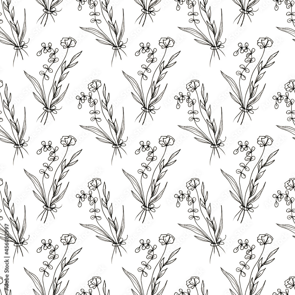 Obraz premium seamless pattern of flowers drawn by one line. Botanical modern one line art, aesthetic outline. Ideal for home decor, textiles. Monochrome pattern