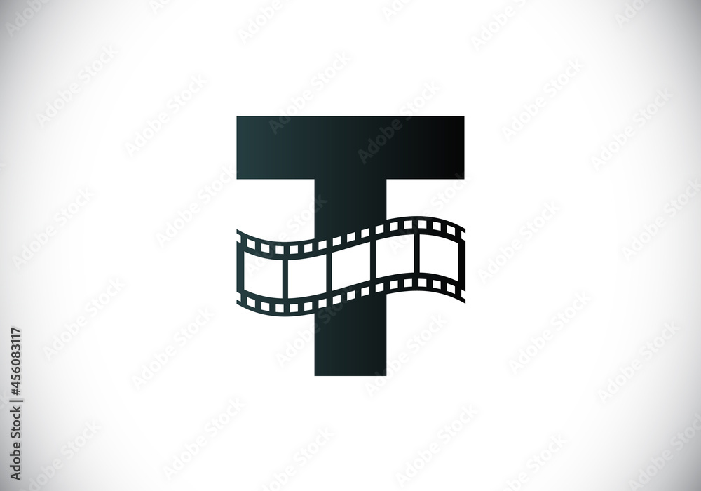 Initial T monogram alphabet incorporated with film reel. Video and movie logo concept. Font emblem. Logo for the entertainment business and company identity