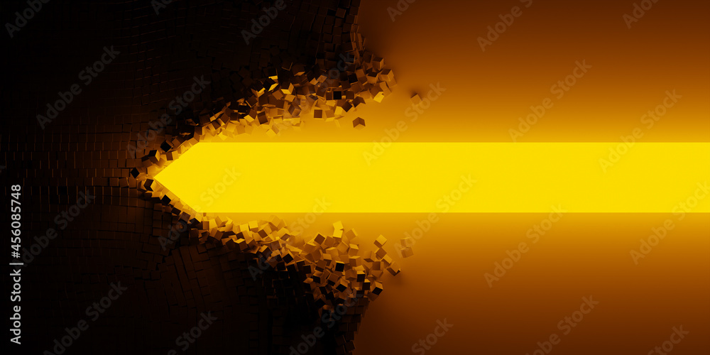 Fototapeta premium Lighted arrow breaking the wall, original 3d rendering