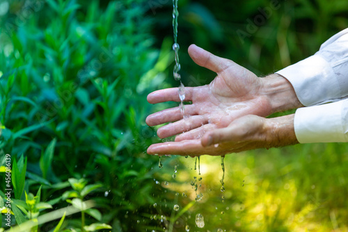 Fresh water in the garden, wellbeing and nature concepts