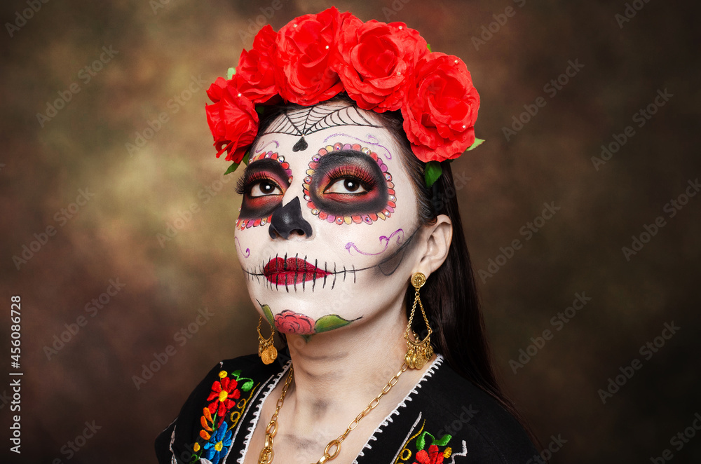 Portrait of Catrina, typical Mexican character representative of the day of the dead.