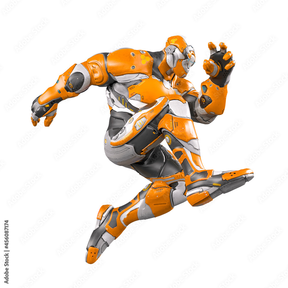 future soldier is jumping in white background future soldier is jumping in white background