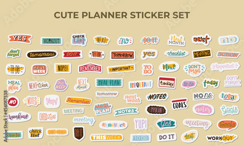 Cute planner sticker set vector graphic template photo