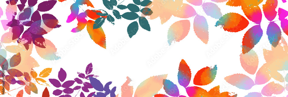 Background horizontal frame with colorful twigs. Mixed media. Vector illustration